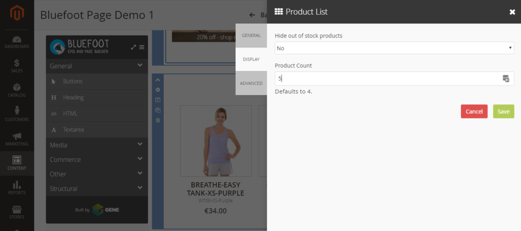 Bluefoot CMS Magento Produkte