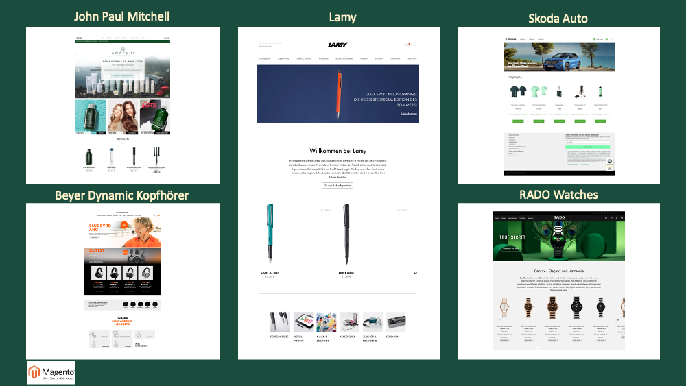 Top-Marken (Screenshots), die auf Magento Online-Shop setzen.